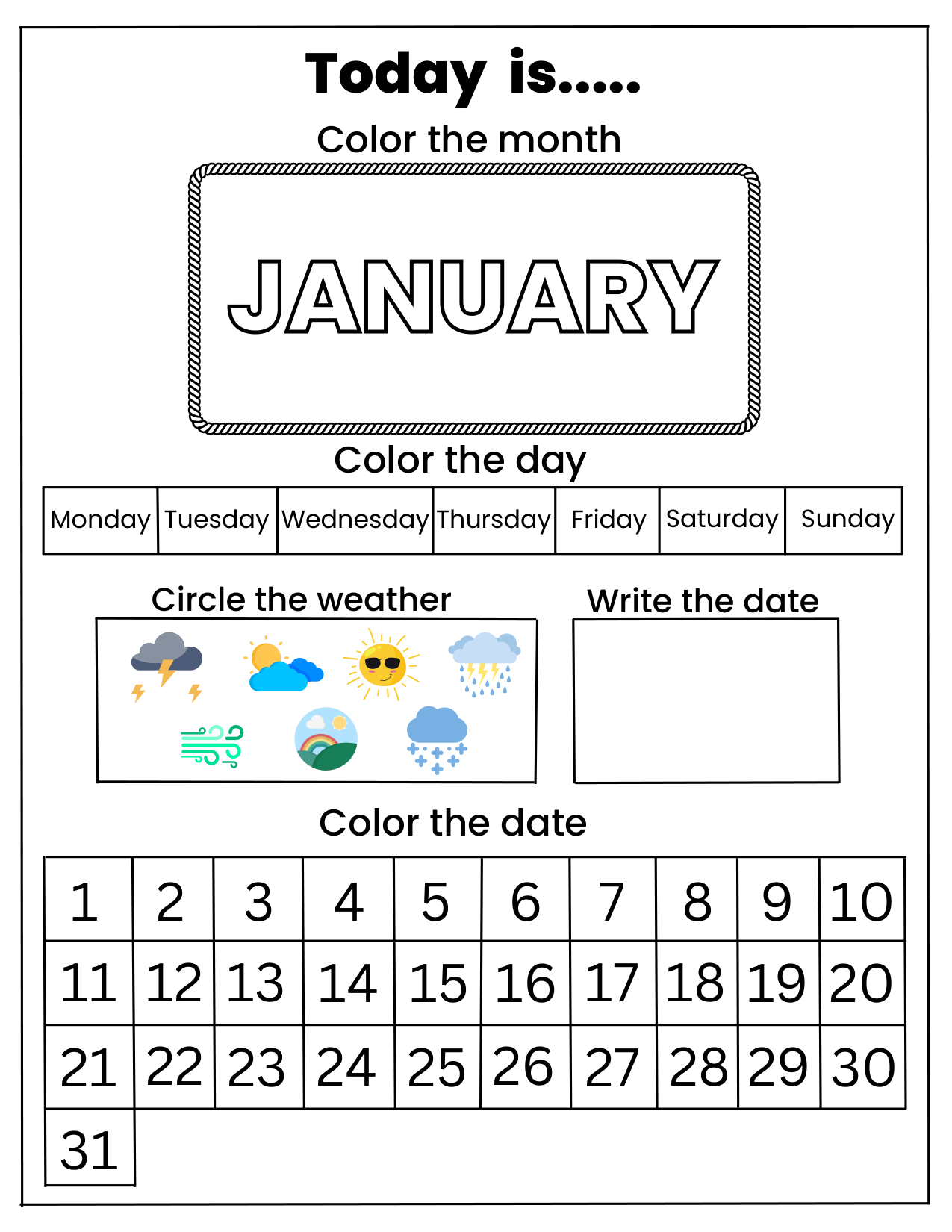 Calendar and Seasons Activity Sheet Preview